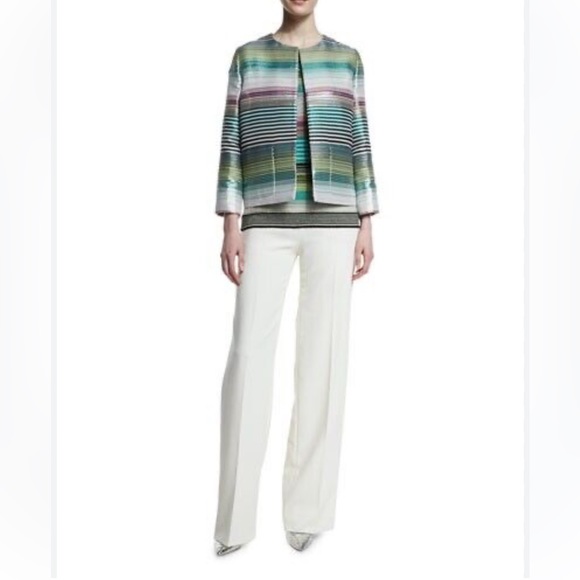 Escada Banora Metallic Stripe Jacket In Blue N170-14 - Picture 2 of 9